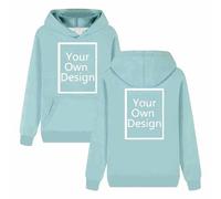 Personalised Women's Hoodie - Custom Text & Photo Print on Front & Back - Ideal for Gifts, Team Uniforms & Casual Outfits - Loose Fit Long Sleeve Hooded Sweatshirt Light Blue