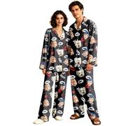 Personalised Women's Long Pyjamas Set Adult Multiple Sizes | Custom pjs sets with face Photo Print, Halloween pyjama sets, Milk Silk Fabric for Home Wear, Halloween Party, Gift