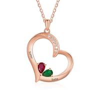 Personalised Women's Necklace with 1-6 Birthstone Names Gold/Rose/Silver Necklace with Heart Pendant Jewellery Gift for Mother's Day Birthdays Christmas (Rose-2)