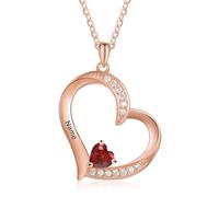 Personalised Women's Necklace with 1-6 Birthstone Names Gold/Rose/Silver Necklace with Heart Pendant Jewellery Gift for Mother's Day Birthdays Christmas (Rose-1)