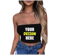 Personalised Womens Tube Top Custom Strapless Crop Top Customised Your Own Basic Vest Backless Sleeveless Bandeau Tops Add Text and Photo Plus Size Seamless Going Out Vest Light Support Cami S