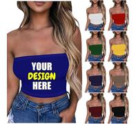 Personalised Womens Tube Top Custom Strapless Crop Top Customised Your Own Basic Vest Backless Sleeveless Bandeau Tops Add Text and Photo Plus Size Seamless Going Out Vest Light Support Cami Shirts