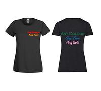 Personalised Women's Work T-Shirt, Black, Size Medium with Text on The Front and Back, Personalise for Any Job