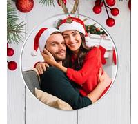 Personalised Wood or Acrylic Couples Photo Christmas Tree Bauble, Custom Own Photo Hanging Tree Decoration, Gifts for Couples & Friends (Acrylic - Indoor & Outdoor Use)