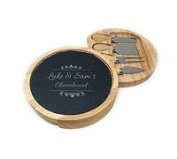 Personalised Wood & Slate Cheese Board - Engraved Wedding Birthday Gift