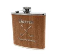 Personalised Wood Wrap 6oz Hip Flask Golf Clubs Design - Engraved Birthday Retirement Golf Gift