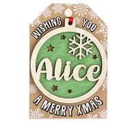 Personalised Wooden Alice Name Green Hanging Christmas Tree Bauble Decoration