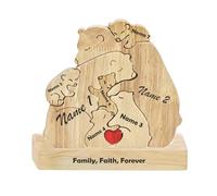 Personalised Wooden Bear Family Puzzle - Custom Jigsaw with 2-7 Names | “We Are One” Animal Sculpture | Home Décor Gift for Birthday, Christmas, Anniversary, Mother’s Day & Father’s Day (7 Names)