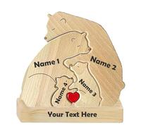 Personalised Wooden Bear Family Puzzle - Custom Jigsaw with 2-7 Names | “We Are One” Animal Sculpture | Home Décor Gift for Birthday, Christmas, Anniversary, Mother’s Day & Father’s Day (3 Names)