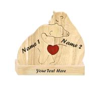 Personalised Wooden Bear Family Puzzle - Custom Jigsaw with 2-7 Names | “We Are One” Animal Sculpture | Home Décor Gift for Birthday, Christmas, Anniversary, Mother’s Day & Father’s Day (2 Names)
