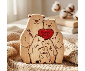Personalised Wooden Bears Family Puzzle with 2-9 Family Names, Custom We are One for Home Decor and Birthday House Warming Gifts for Mom, Dad, Grandma