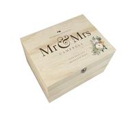 Personalised Wooden Boho Floral Wedding Keepsake Memory Box | Custom Wedding Gift | Personalised Text for a Message, Venue, Names, Surname & Date | Perfect Wedding Day Gift | W16 x D11 x H9.5cm