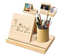 Personalised Wooden Book Rest with Cup Holder Custom Solid Oak Desktop Book Holder Stand for Page Rest Gifts for Readers Teachers Writers Home Decor