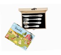Personalised wooden box including children's cutlery with engraving - 5 pieces - with name - various motifs (construction site, princess, football and much more) - gift for christening, birth or