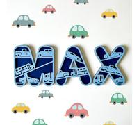 Personalised Wooden Car Name Sign - Custom Wooden Letters - Car Theme Nursery Decor - Kids Room Wall Decor - Personalised Boys Name Plaque - Handmade Custom Name Sign