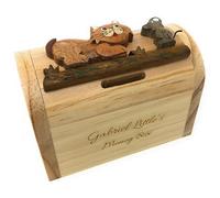 Personalised Wooden Cat & Mouse Design Animal Money Box - Engraved With Any Name/Message