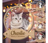 Personalised Wooden Cat Ornament for Christmas Trees with Photo Name Custom Pet Keepsake Gift for Cat Lovers