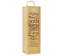 Personalised Wooden Champagne Box Engraved Gift Birthday Printed Age Name Rustic Rope Handle Lid