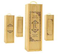Personalised Wooden Champagne Box Engraved Gift Printed Create Your Own Rustic Rope Handle Lid