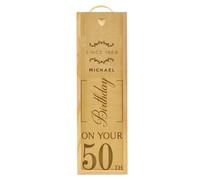 Personalised Wooden Champagne Box | Printed Birthday Celebration Design Wine Box with Rustic Rope Handle | Customisable Gift for Your Partner & Loved Ones | Print with Any Name, Age and Year