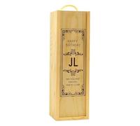 Personalised Wooden Champagne Gift Box with Printed Initials | Vintage Ornate Design Wooden Box with Handle | Print with Any Customizable Message for Birthday, Wedding, Anniversary, or other Occasion