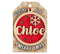Personalised Wooden Chloe Name Red Hanging Christmas Tree Bauble Decoration
