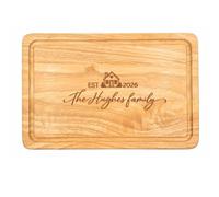 Personalised Wooden Chopping Board with House, Surname and Established Year 30 x 20 cm - New Home, First Home or Wedding Gift for Couple