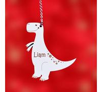 Personalised Wooden Christmas Dinosaur Tree Decoration. Add 1 name on front only. AGiftforyouUK LM