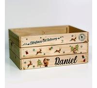 Personalised Wooden Christmas Eve Box, Star & Santa Reindeer Gift Crate