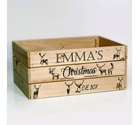 Personalised Wooden Christmas Eve Crate, Reindeer Stag Gift Box, Open Hamper, Empty Present Box