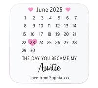 Personalised Wooden Coaster Gift | The Day You Became My Auntie Drinks Mat with Date/Year & Love from Name