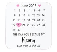 Personalised Wooden Coaster Gift | The Day You Became My Nanny Drinks Mat with Date & Love From Message