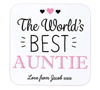 Personalised Wooden Coaster Gift | The World's Best Auntie Drinks Mat with Love from Name