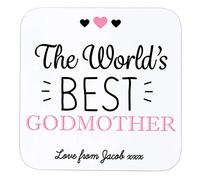 Personalised Wooden Coaster Gift | The World's Best Godmother Drinks Mat with Love from Name