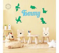 Personalised Wooden Dinosaur Name Sign - Nursery Door Plaque, Dinosaur Theme Decor, Dinosaur Wall Art, Jungle Theme Room, Kids Bedroom Sign with 5 Cute Dinos - Available in 17 Colors
