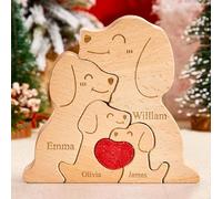 Personalised Wooden Dog Family Puzzle, Custom Engraved Wooden Puzzles with 2-8 Names, Home Decoration Mothers Day Fathers Day Birthday Gifts for Mum Dad Grandma Granny Grandpa