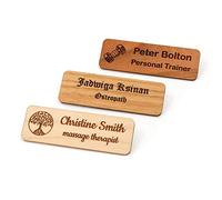 Personalised Wooden Eco Name Badge with Pin (Maple) ~ Custom Made Staff ID | laser engraved Name Tag customised with your text or name ~ durable and lightweight solid wood material