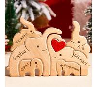Personalised Wooden Elephant Family Puzzle, Custom Engraved Wooden Puzzles with 2-8 Names, Home Decoration Mothers Day Fathers Day Birthday Gifts for Mum Dad Grandma Granny Grandpa