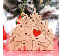 Personalised Wooden Elephant Puzzle with 1-8 Family Name, Custom Family Name Sculpture - Ideal for Christmas, Birthdays, Housewarming - Unique Wooden Decor Gift for Mom and Dad…