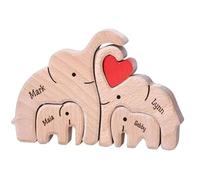 Personalised Wooden elephants Family Puzzle Gifts with Names, Custom Wooden Puzzles, Personalised Jigsaw Puzzle with 2-8 Name,Customized for Mom, Dad for Grandma, Birthday Present,Home Decor