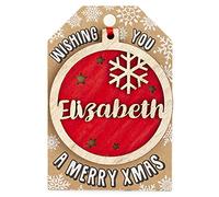Personalised Wooden Elizabeth Name Red Hanging Christmas Tree Bauble Decoration
