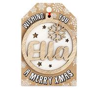 Personalised Wooden Ella Name White Hanging Christmas Tree Bauble Decoration