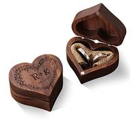 Personalised Wooden Engagement Proposal Ring Boxes Holders for Wedding Anniversary, Heart Ring Box Custom Name