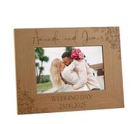Personalised Wooden Engraved Photo Frames Wedding Any occasion Any Message Multiple Sizes With Orchid Flowers