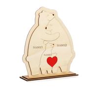Personalised Wooden Family Bear with 2-8 Family Name Wooden Family Bear Ornament Gift for Mother’s Day, Birthdays, Christmas Day (Five family members)