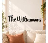 Personalised Wooden Family Name Sign, Custom Surname Wall Art, 4 Fonts | 3 mm birch plywood, 30/50/80 cm widths, 17 painted colours or natural wood, sticky pads included, handmade in the UK