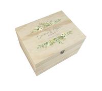 Personalised Wooden Floral Wedding Keepsake Memory Box | Custom Marriage Gift | Personalised Venue, Names, Surname & Date | Perfect Wedding Day Gift | Green and Yellow Flowers | W26 x D19 x H15.5cm