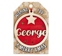 Personalised Wooden George Name Red Hanging Christmas Tree Bauble Decoration