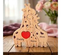 Personalised Wooden Giraffe Family Puzzle, Custom Engraved Giraffe Puzzles with 2-5 Names, Home Decoration Mothers Day Fathers Day Birthday Gifts for Mum Dad Grandma Granny Grandpa (Giraffe)