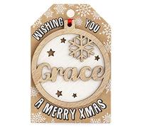 Personalised Wooden Grace Name White Hanging Christmas Tree Bauble Decoration
